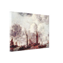 Januari van DE Cappelle - Varende boten Canvas Afdruk