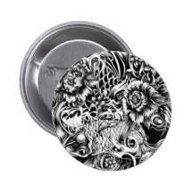 Japanese surf tattoo art from hand illustration. button