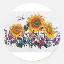 Jardin de tournesol autocollant rond