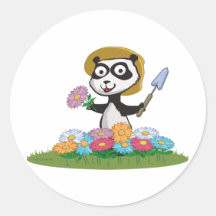 Jardinier de fleur d'ours panda autocollant rond