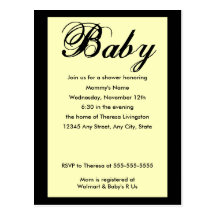 Jaune d'invitation de baby shower de manuscrit de  carte postale