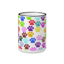 Jaune rouge de vert bleu de Pawprints de traînées  Tasses À Café