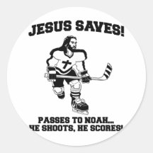Jesus Saves Hockey grappige t-shirt Ronde Sticker