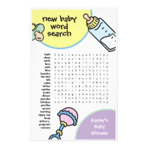 Jeu de baby shower - recherche de mot papier à lettre customisable