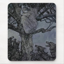 Jeune fille et loups Mousepad Tapis De Souris