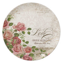 Jeune mariée et marié personnalisés, cru rose de t assiettes pour soirée
