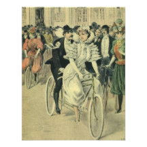 Jeunes mariés victoriens vintages sur un vélo faire-parts