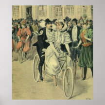 Jeunes mariés victoriens vintages sur un vélo posters
