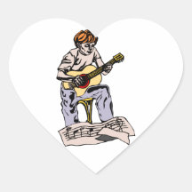 Jongen die akoestische gitaar met bladmuziek spele stickers