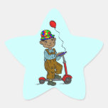Jongen op Autoped met Ballon Sticker