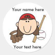Joueur de baseball de fille de brune adhésif rond