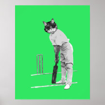 Joueur de cricket vintage de chat affiches