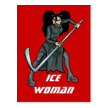 joueur de hockey de femme de glace jouant la femme carte postale