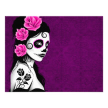 Jour de la fille morte de crâne de sucre - pourpre invitations