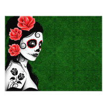 Jour de la fille morte de crâne de sucre - vert cartons d'invitation