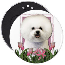 Jour de mères - tulipes roses - Bichon Frise Badges Avec Agrafe