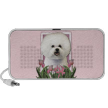 Jour de mères - tulipes roses - Bichon Frise Haut-parleur Portable