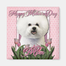 Jour de mères - tulipes roses - Bichon Frise Aimants Pour Réfrigérateur