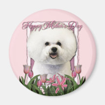 Jour de mères - tulipes roses - Bichon Frise Aimant Pour Réfrigérateur