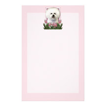 Jour de mères - tulipes roses - Bichon Frise Papier À Lettre Personnalisé