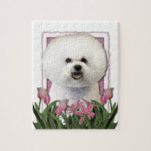 Jour de mères - tulipes roses - Bichon Frise Puzzle Avec Photo