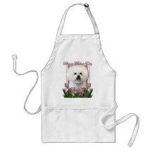 Jour de mères - tulipes roses - Bichon Frise Tabliers