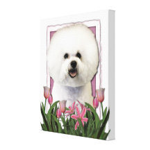 Jour de mères - tulipes roses - Bichon Frise Impression Sur Toile