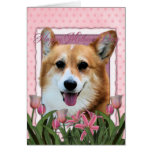 Jour de mères - tulipes roses - corgi - Owen Carte