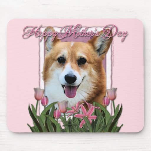 Jour de mères - tulipes roses - corgi - Owen Tapis De Souris