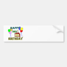 Joyeux 3ème anniversaire avec le gâteau, les ballo autocollant pour voiture