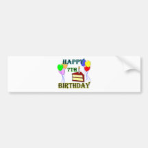 Joyeux 7ème anniversaire avec le gâteau, les ballo adhésif pour voiture