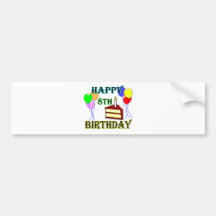Joyeux 8ème anniversaire avec le gâteau, les ballo adhésif pour voiture