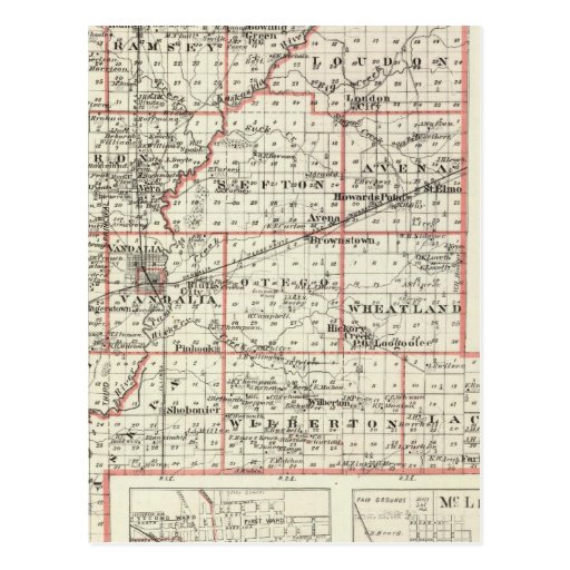 Kaart van Provincie Fayette, MT Vernon en McLeansb Wenskaart