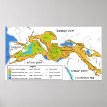 Kaart van Tectonische Platen van het Middellandse- Afdruk