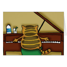 Kat op Piano Wenskaart
