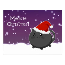 Kat van het Kerstmis de zwarte kat van Kawaii Wenskaart