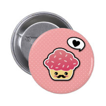 Kawaii Roze Cupcake met een Snor Speldbuttons