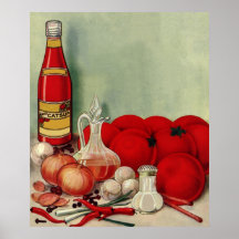 Ketchup italien vintage de poivrons d'oignons de t affiche