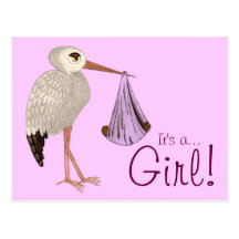Klassieke Ooievaar (Roze) 2 (Baby shower) Wenskaarten