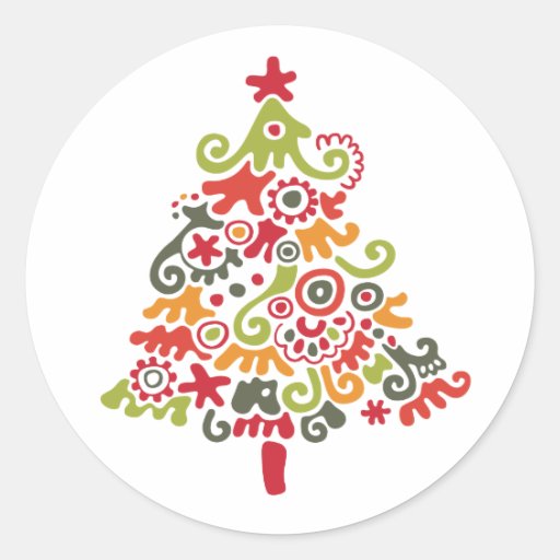 Kleurrijke Kerstboom Ronde Sticker