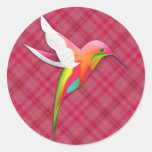 Kleurrijke Kolibrie met Levendige Roze Plaid Sticker