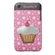 Knipsel Cupcake met Roze Kers op Bovenkant iPhone 3 Cover