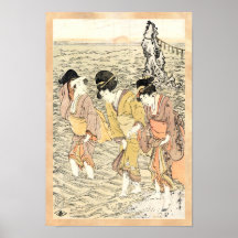 Koel Japans vintage ukiyo-e drie vrouwenzee Afdruk