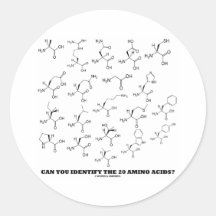 Kunt u de 20 Aminozuren identificeren? (Chemie) Ronde Stickers