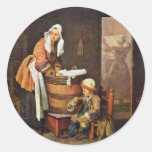 La blanchisseuse, par Chardin Jean-Baptiste Siméon Autocollants Ronds
