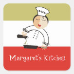 La cuisine de chef de femme d'huile d'olive ou le  stickers carrés