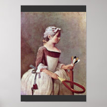 La fille avec le volant par Chardin Jean-Bapt Affiche