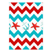 La plage nautique Chevron turquoise rouge ancre de Faire-part Personnalisables