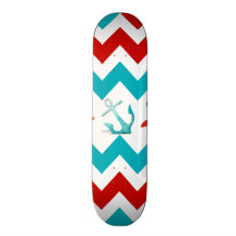 La plage nautique Chevron turquoise rouge ancre de Plateaux De Skateboards Customisés