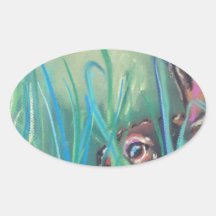 lapin dans l'herbe stickers ovales